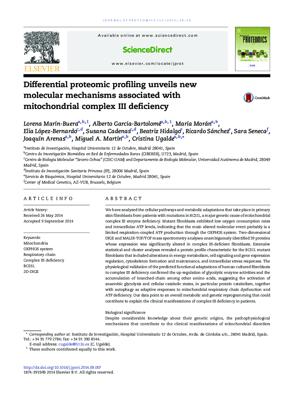 Differential proteomic profiling unveils new molecular mechanisms associated with mitochondrial complex III deficiency