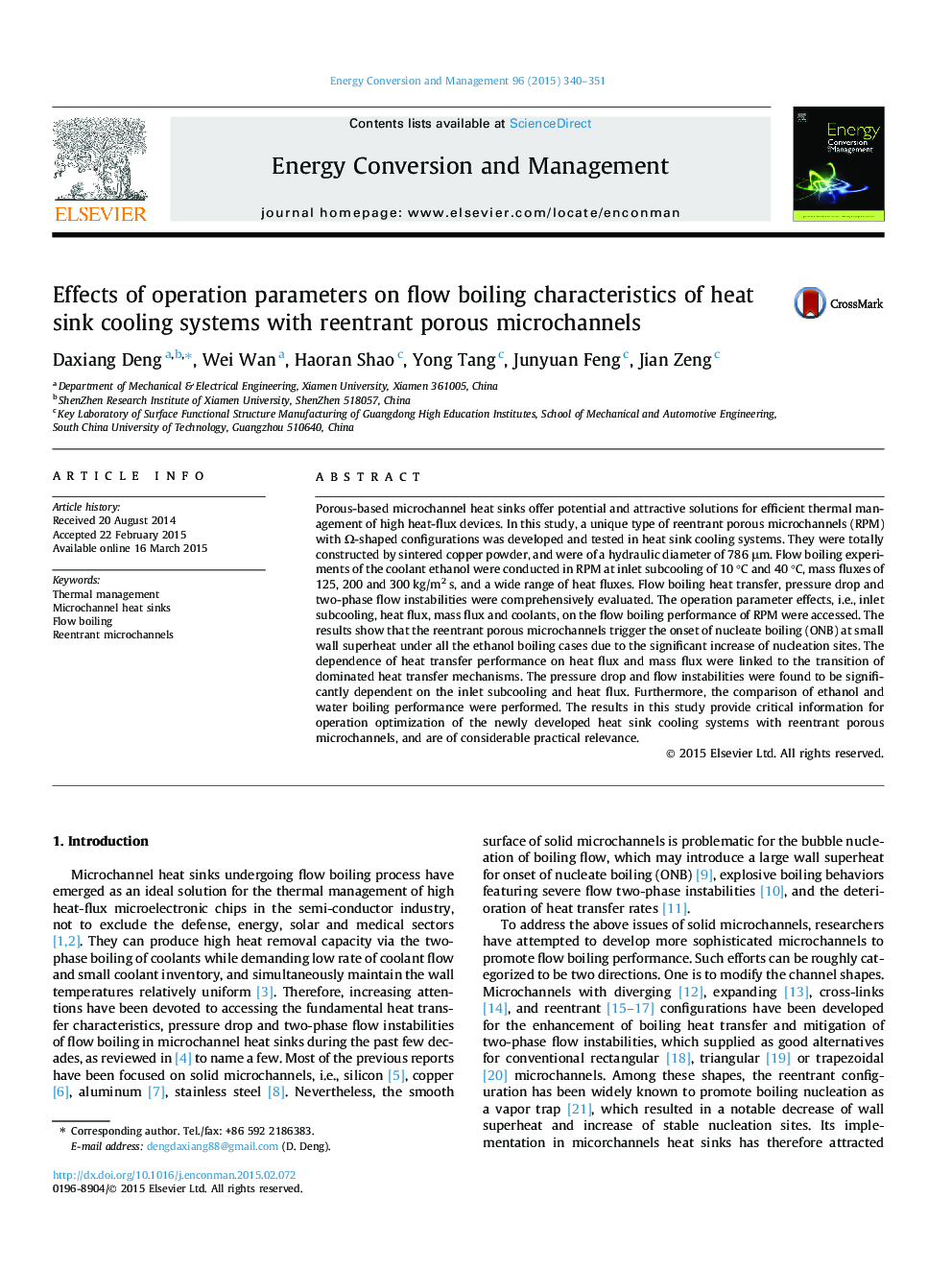 Effects of operation parameters on flow boiling characteristics of heat sink cooling systems with reentrant porous microchannels