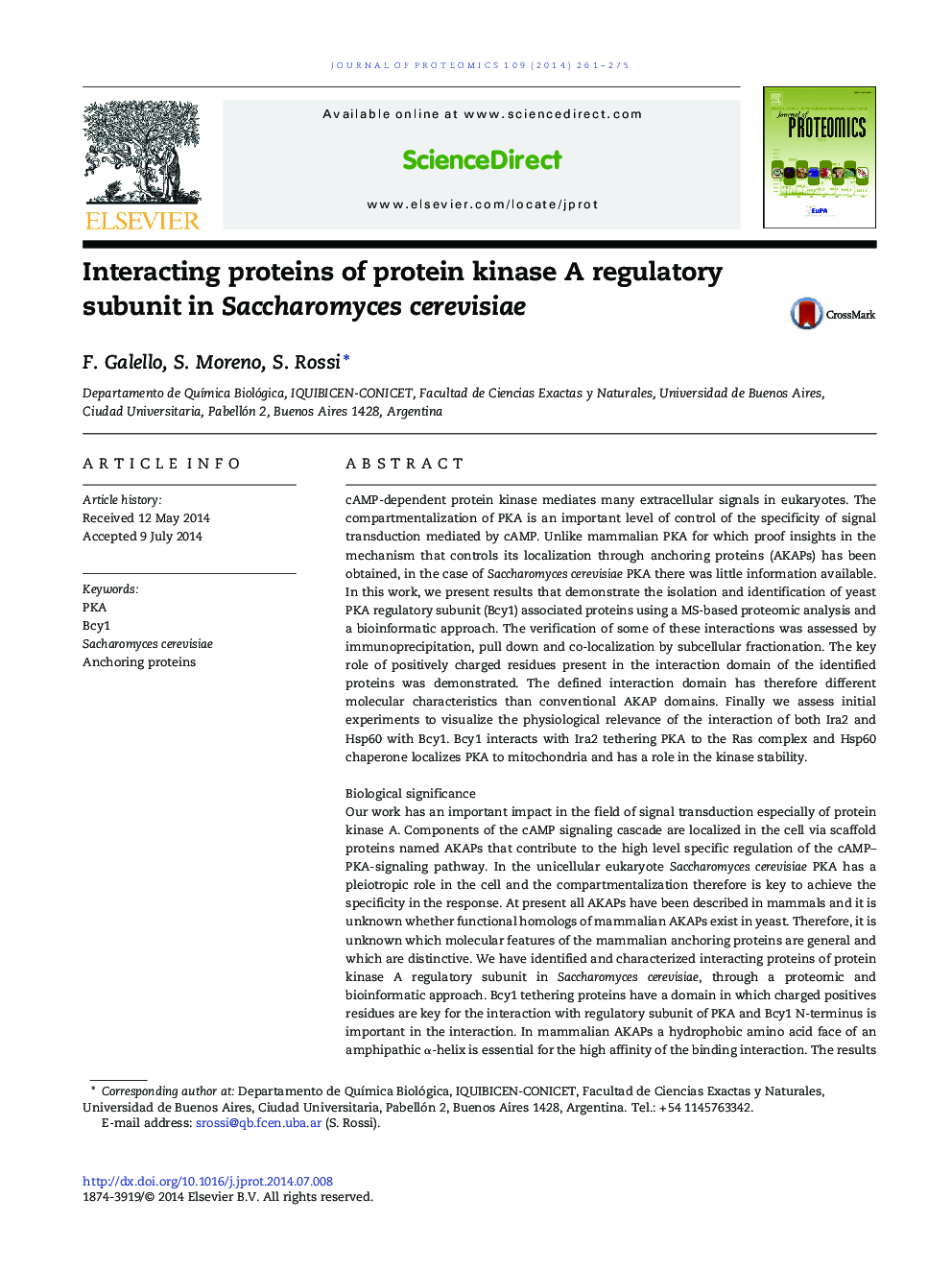 Interacting proteins of protein kinase A regulatory subunit in Saccharomyces cerevisiae