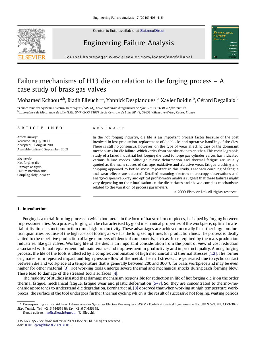 Failure mechanisms of H13 die on relation to the forging process – A case study of brass gas valves