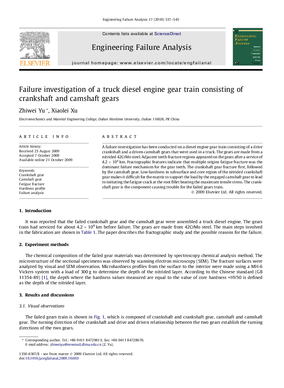 Failure investigation of a truck diesel engine gear train consisting of crankshaft and camshaft gears