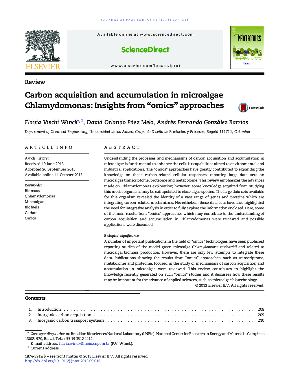 Carbon acquisition and accumulation in microalgae Chlamydomonas: Insights from “omics” approaches