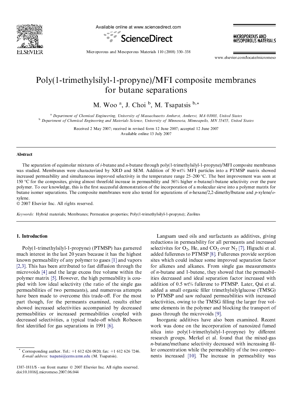 Poly(1-trimethylsilyl-1-propyne)/MFI composite membranes for butane separations