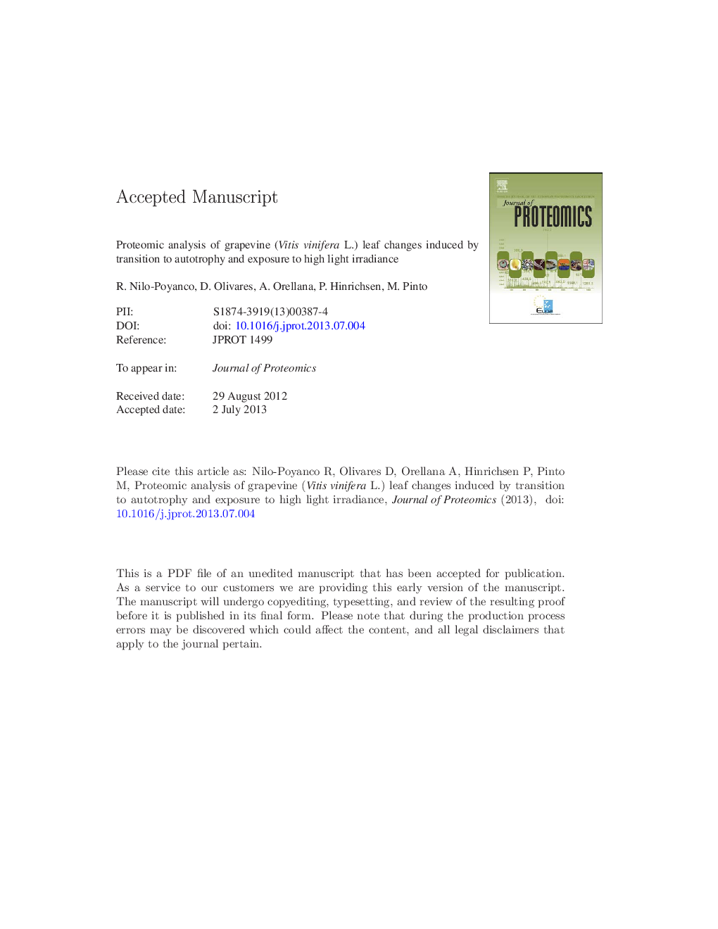 Proteomic analysis of grapevine (Vitis vinifera L.) leaf changes induced by transition to autotrophy and exposure to high light irradiance