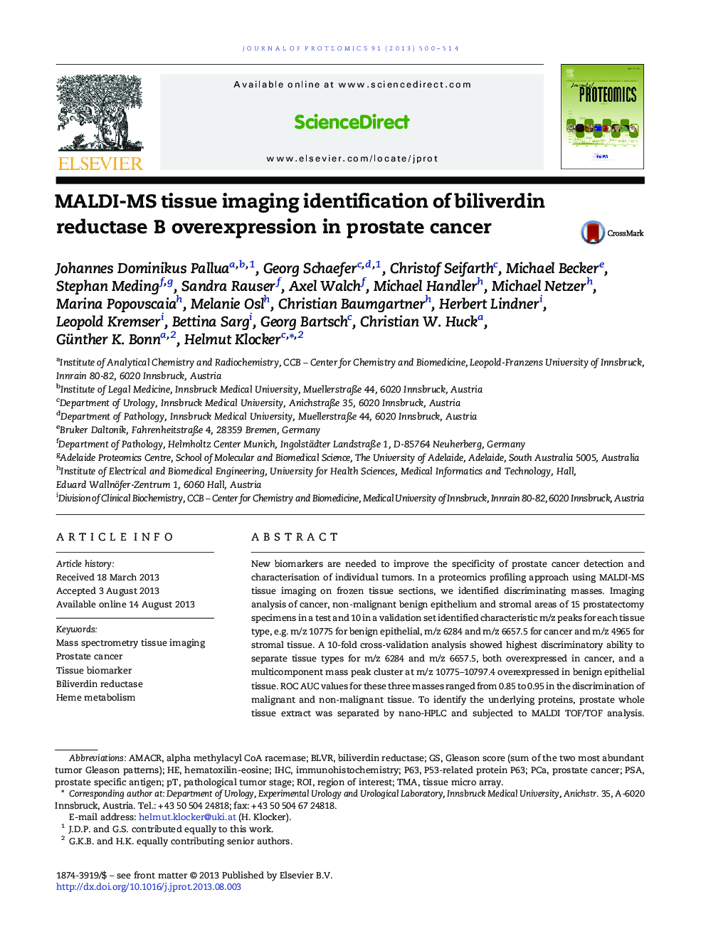 MALDI-MS tissue imaging identification of biliverdin reductase B overexpression in prostate cancer