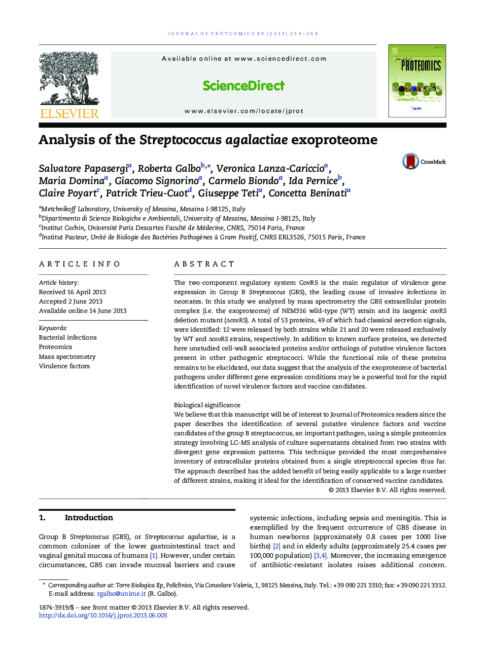 Analysis of the Streptococcus agalactiae exoproteome