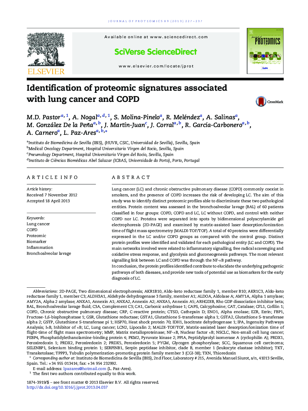 Identification of proteomic signatures associated with lung cancer and COPD