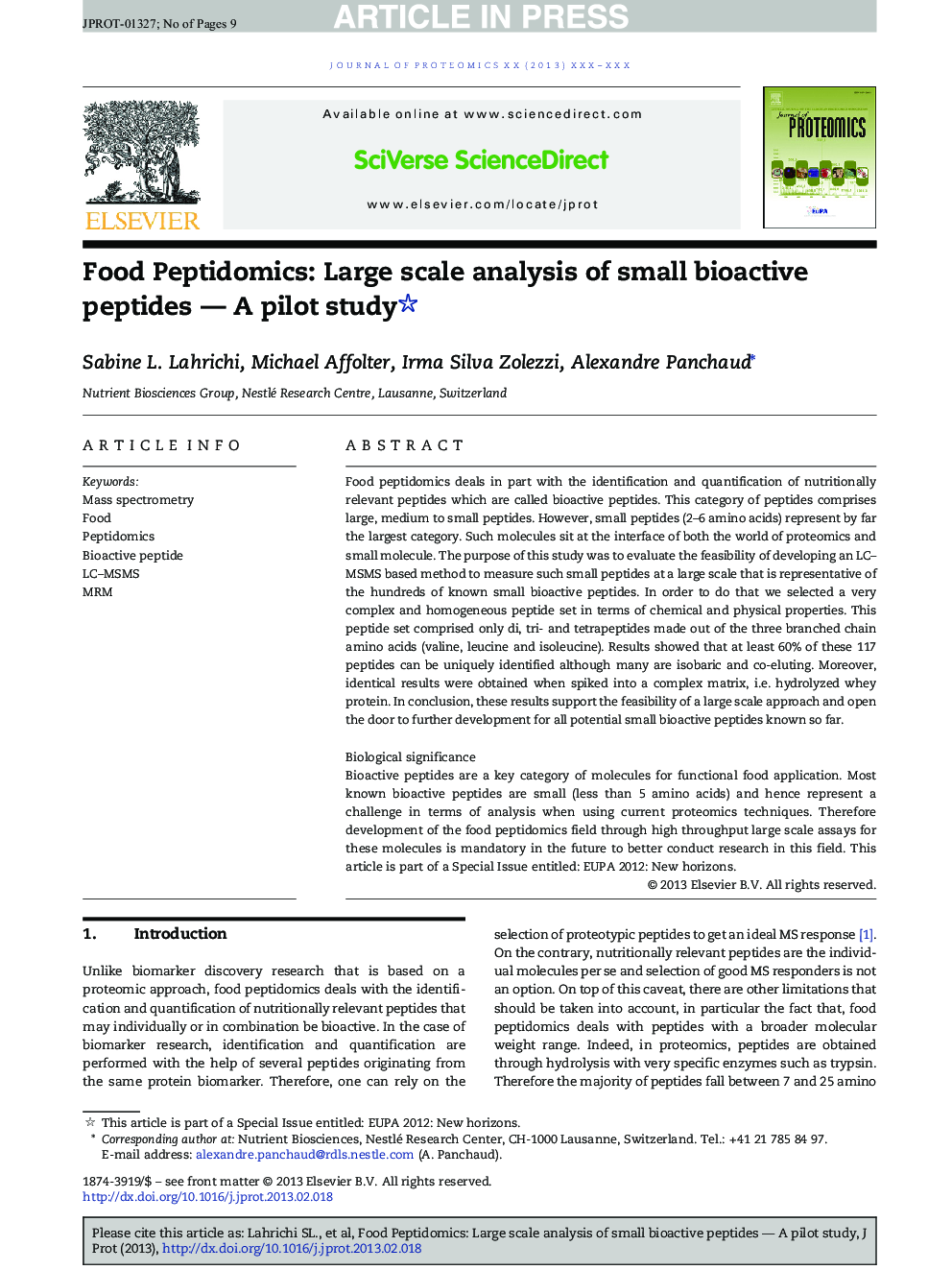 Food Peptidomics: Large scale analysis of small bioactive peptides - A pilot study