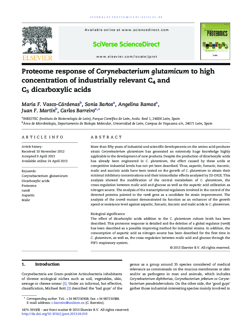 Proteome response of Corynebacterium glutamicum to high concentration of industrially relevant C4 and C5 dicarboxylic acids