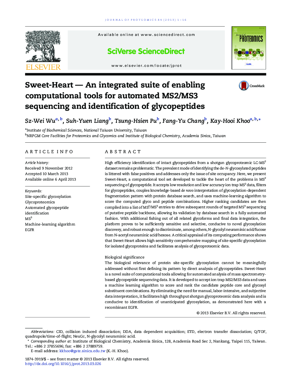 Sweet-Heart - An integrated suite of enabling computational tools for automated MS2/MS3 sequencing and identification of glycopeptides