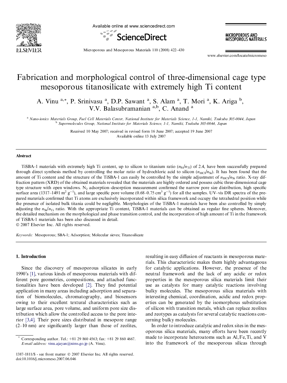 Fabrication and morphological control of three-dimensional cage type mesoporous titanosilicate with extremely high Ti content