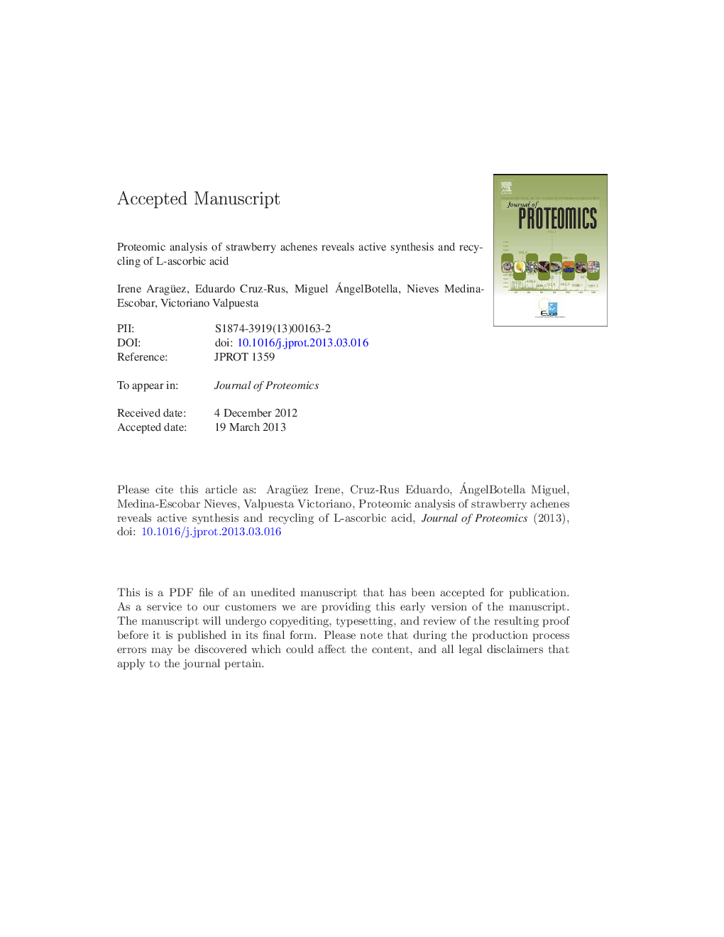 Proteomic analysis of strawberry achenes reveals active synthesis and recycling of l-ascorbic acid