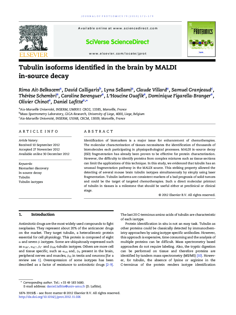 Tubulin isoforms identified in the brain by MALDI in-source decay