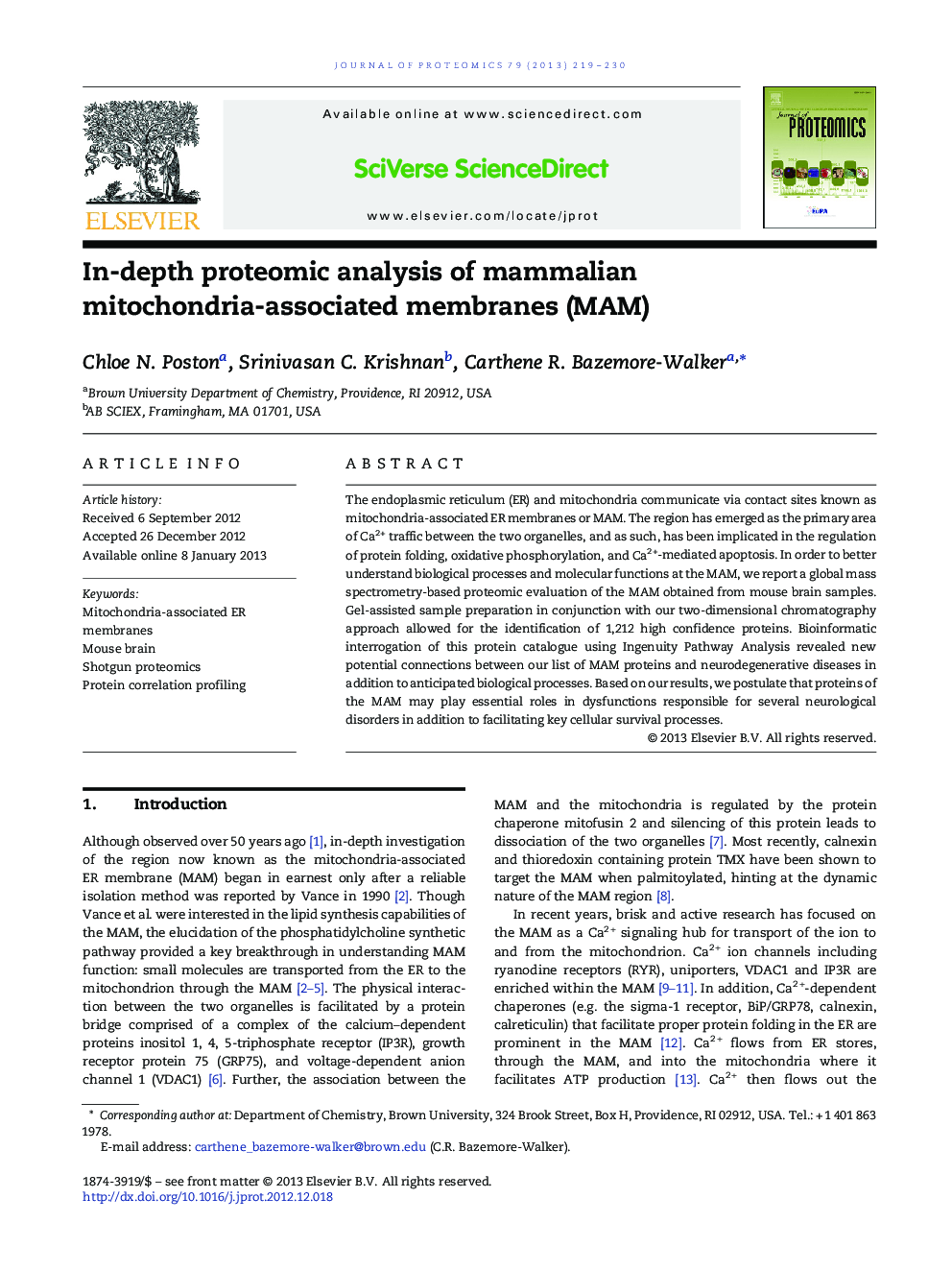 In-depth proteomic analysis of mammalian mitochondria-associated membranes (MAM)