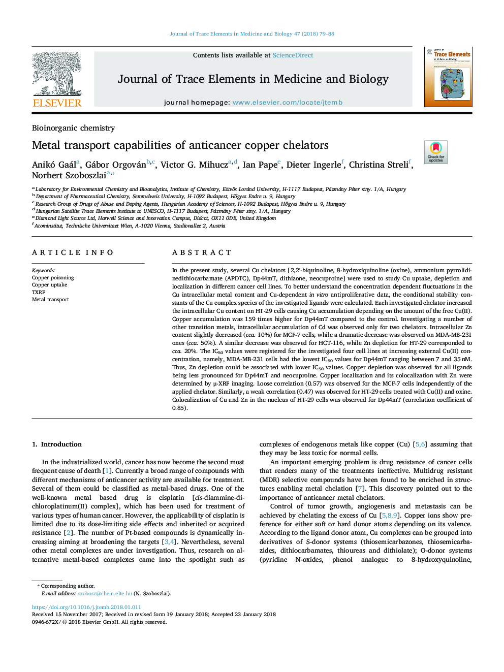 Metal transport capabilities of anticancer copper chelators