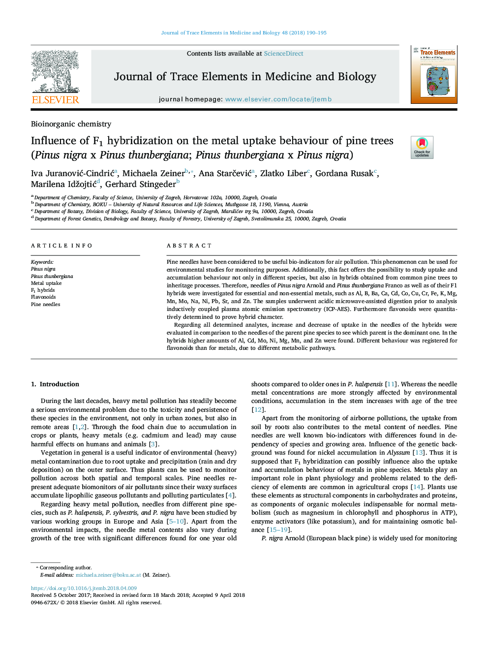 Influence of F1 hybridization on the metal uptake behaviour of pine trees (Pinus nigra x Pinus thunbergiana; Pinus thunbergiana x Pinus nigra)