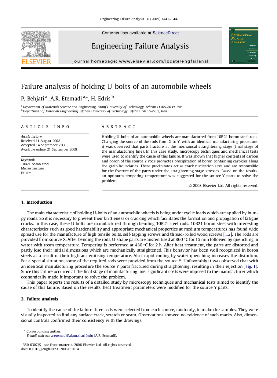 Failure analysis of holding U-bolts of an automobile wheels