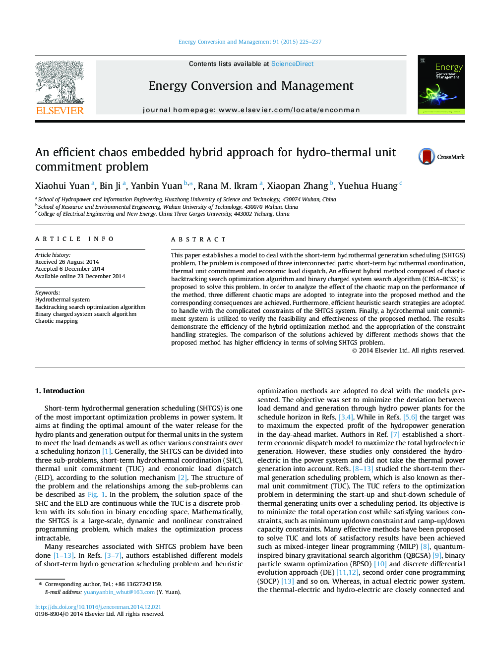 An efficient chaos embedded hybrid approach for hydro-thermal unit commitment problem