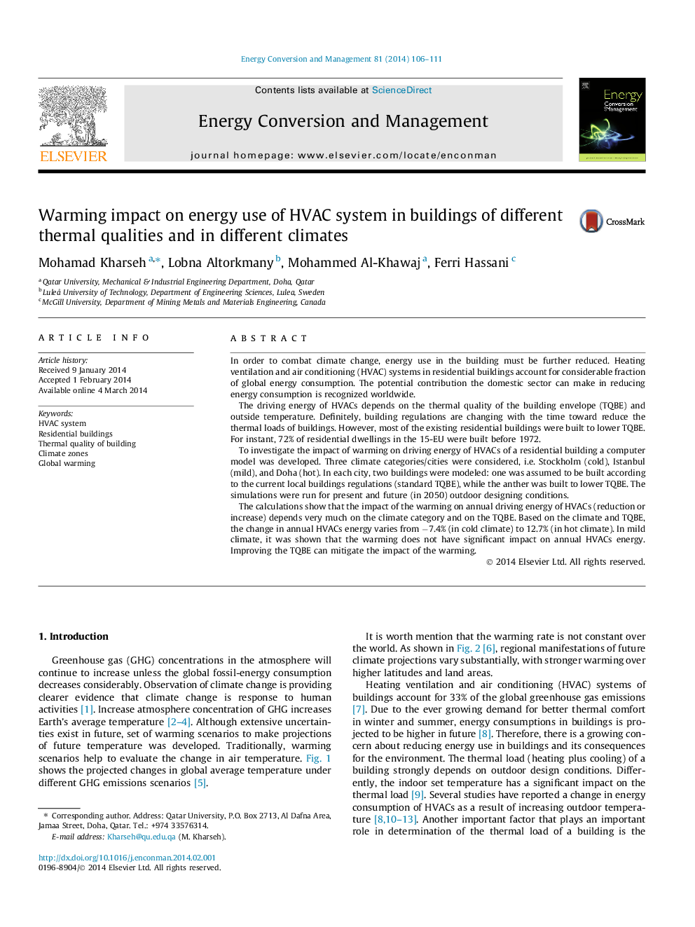 Warming impact on energy use of HVAC system in buildings of different thermal qualities and in different climates