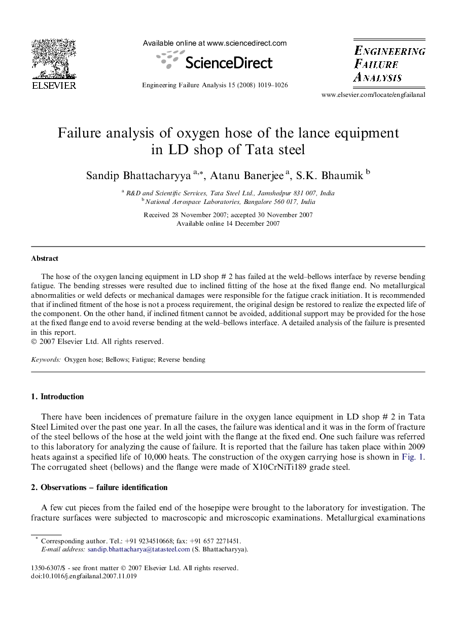 Failure analysis of oxygen hose of the lance equipment in LD shop of Tata steel