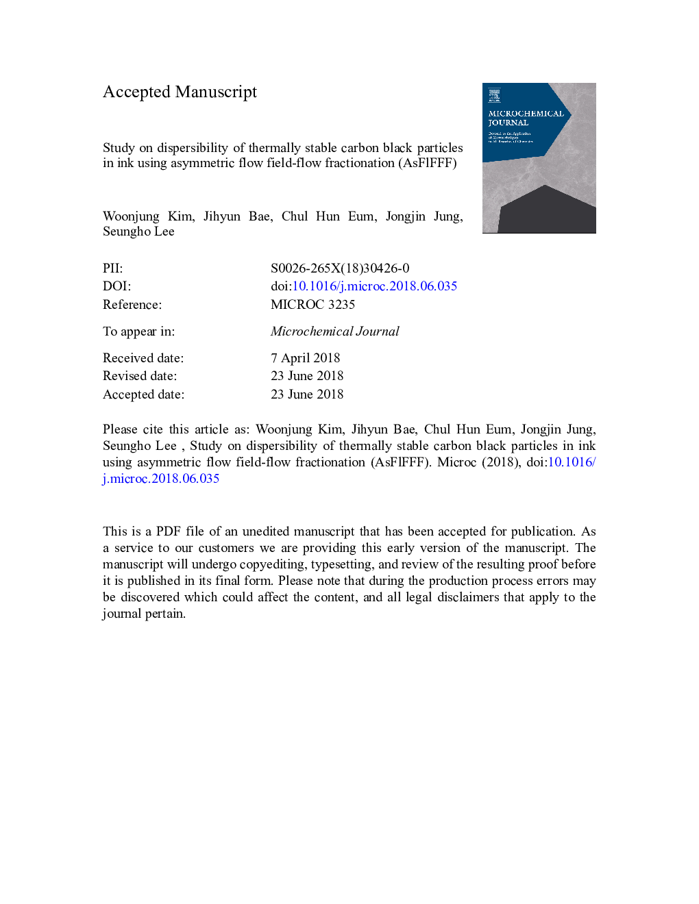 Study on dispersibility of thermally stable carbon black particles in ink using asymmetric flow field-flow fractionation (AsFlFFF)