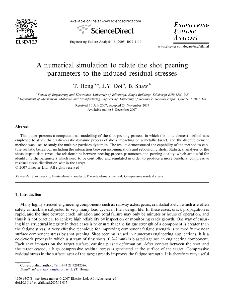 A numerical simulation to relate the shot peening parameters to the induced residual stresses