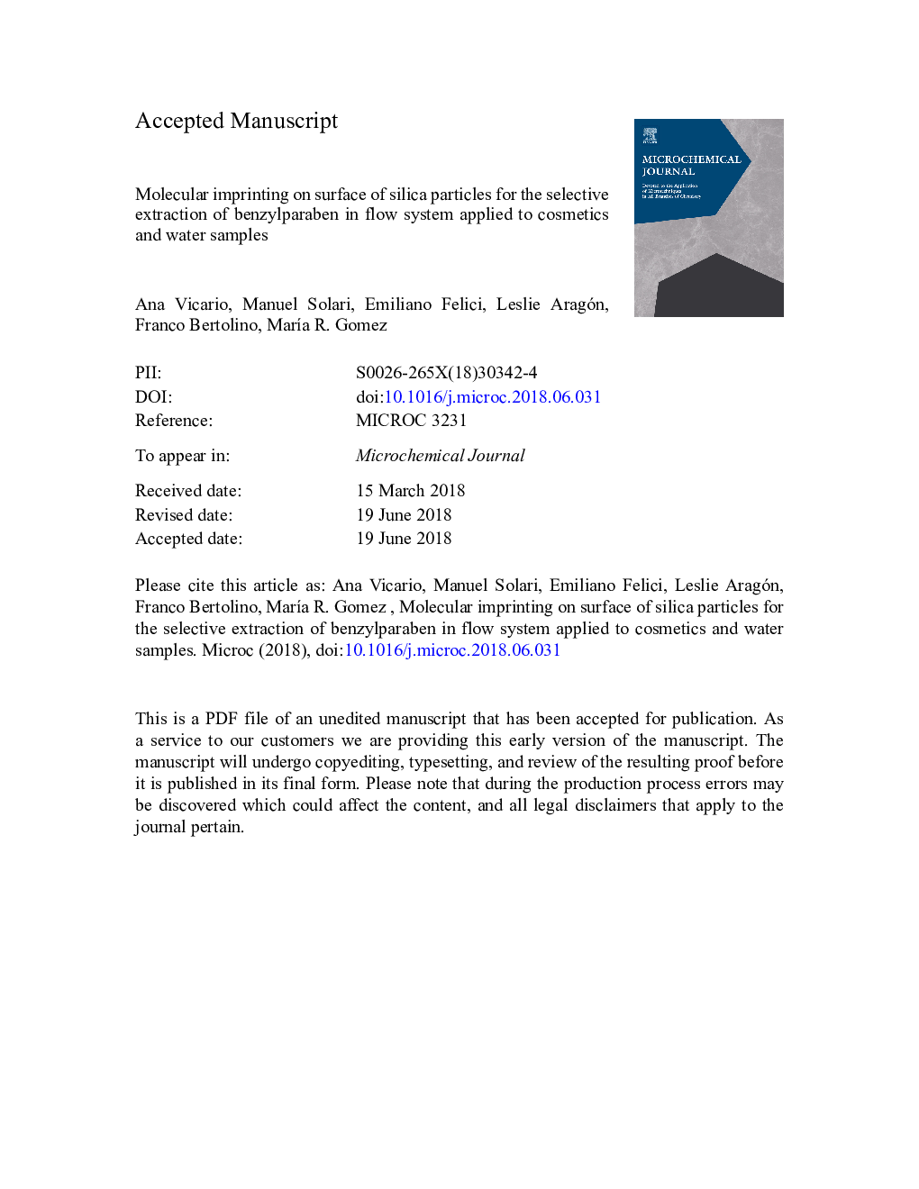 Molecular imprinting on surface of silica particles for the selective extraction of benzylparaben in flow system applied to cosmetics and water samples