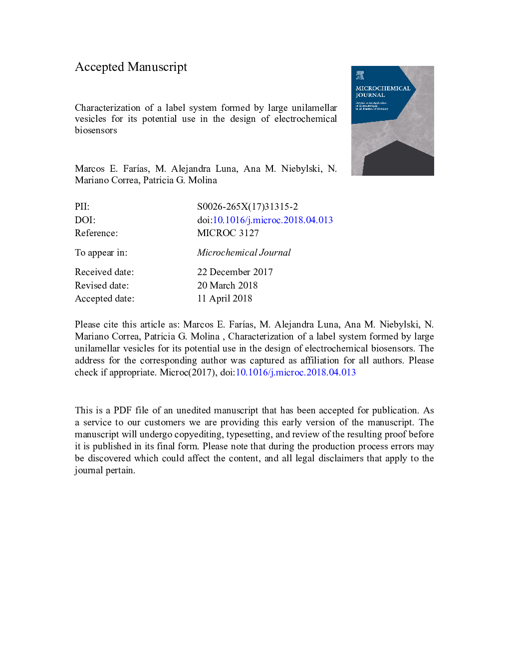 Characterization of a label system formed by large unilamellar vesicles for its potential use in the design of electrochemical biosensors