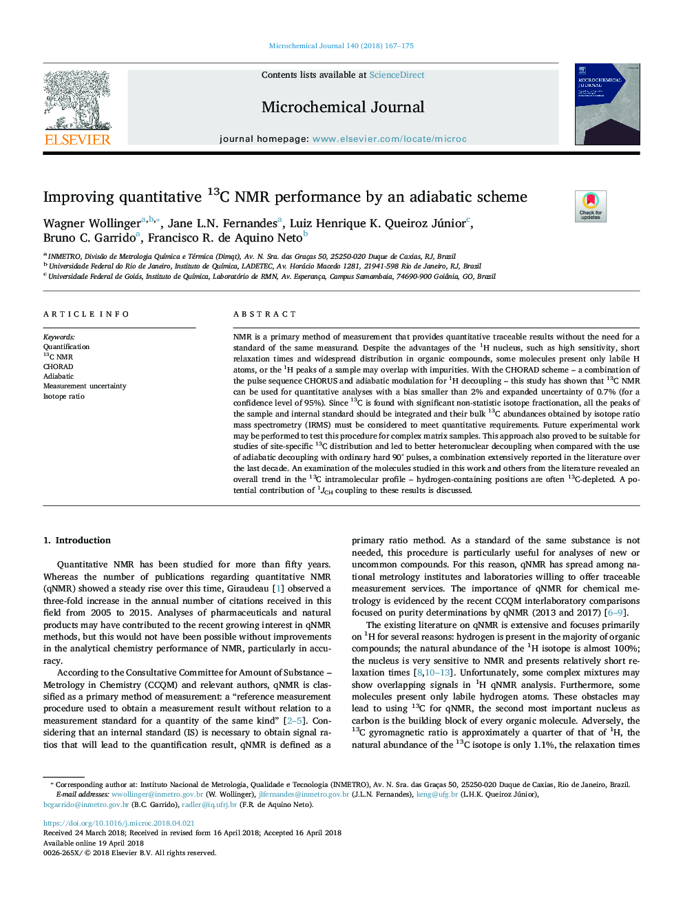 Improving quantitative 13C NMR performance by an adiabatic scheme
