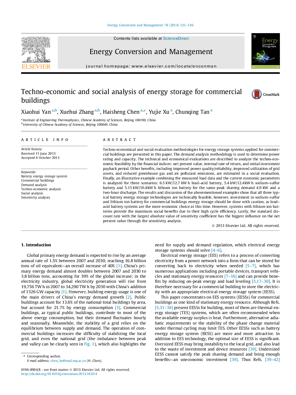 Techno-economic and social analysis of energy storage for commercial buildings