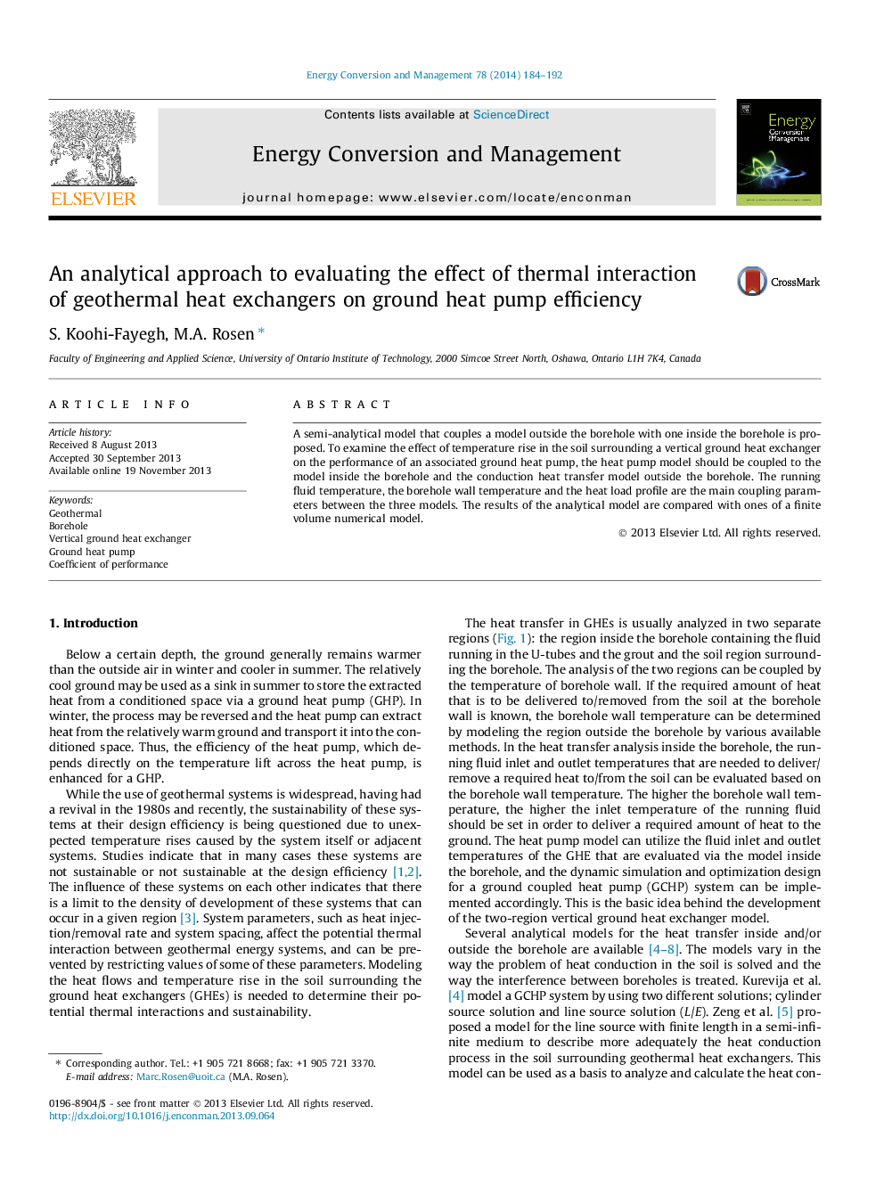 An analytical approach to evaluating the effect of thermal interaction of geothermal heat exchangers on ground heat pump efficiency