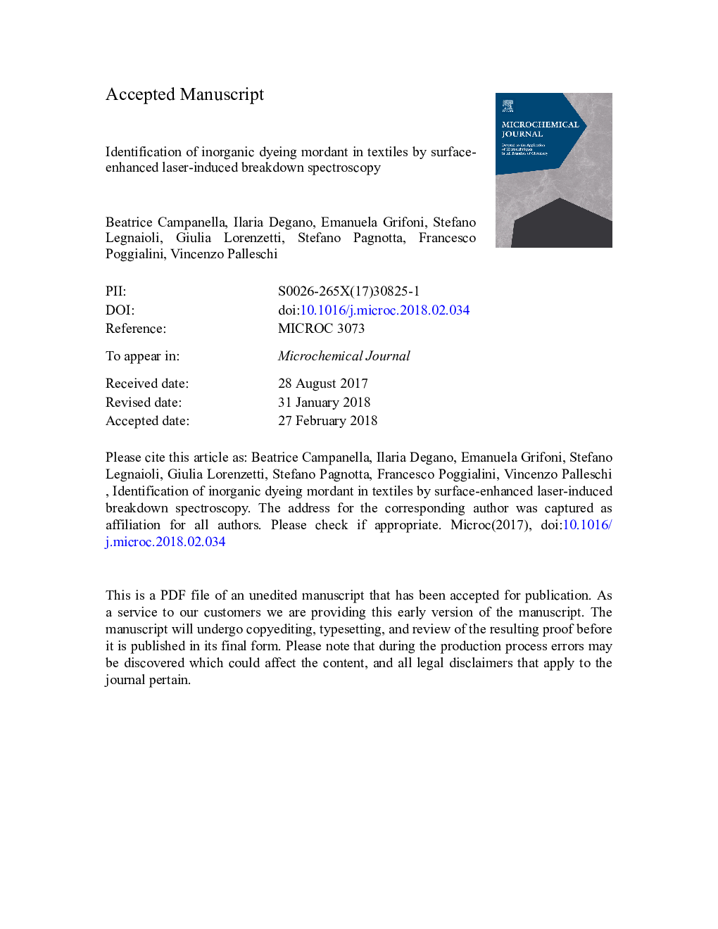 Identification of inorganic dyeing mordant in textiles by surface-enhanced laser-induced breakdown spectroscopy