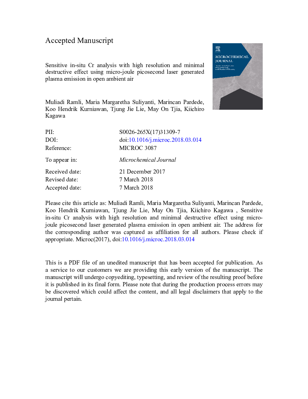 Sensitive in-situ Cr analysis with high resolution and minimal destructive effect using micro-joule picosecond laser generated plasma emission in open ambient air