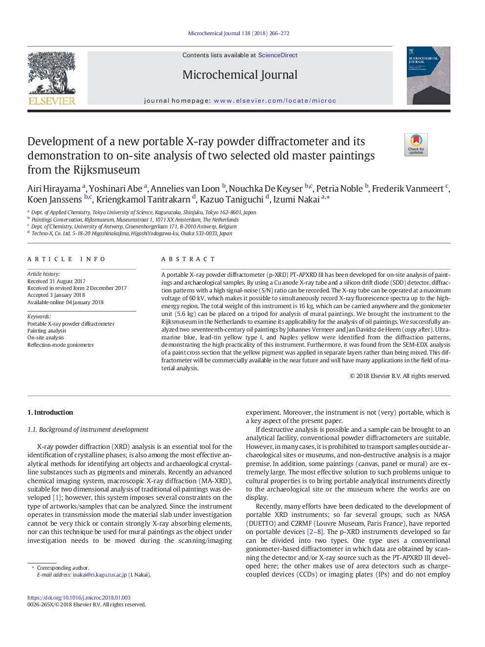 Development of a new portable X-ray powder diffractometer and its demonstration to on-site analysis of two selected old master paintings from the Rijksmuseum