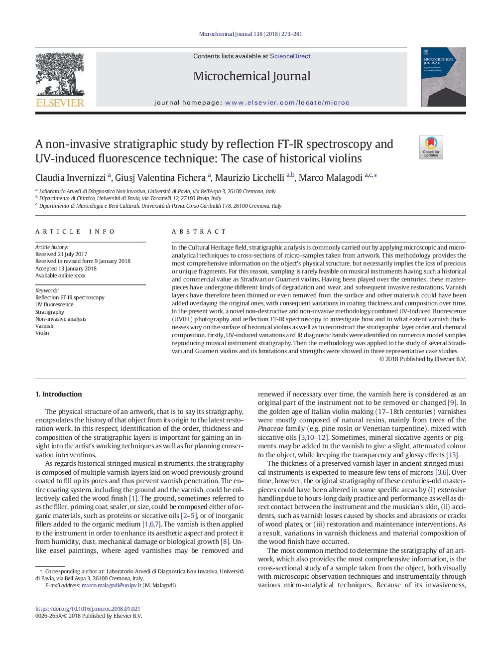 A non-invasive stratigraphic study by reflection FT-IR spectroscopy and UV-induced fluorescence technique: The case of historical violins