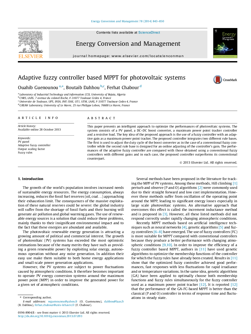 Adaptive fuzzy controller based MPPT for photovoltaic systems