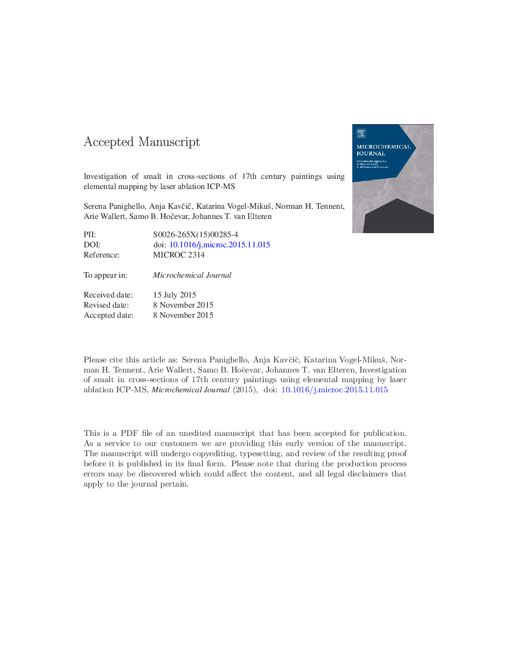 Investigation of smalt in cross-sections of 17th century paintings using elemental mapping by laser ablation ICP-MS