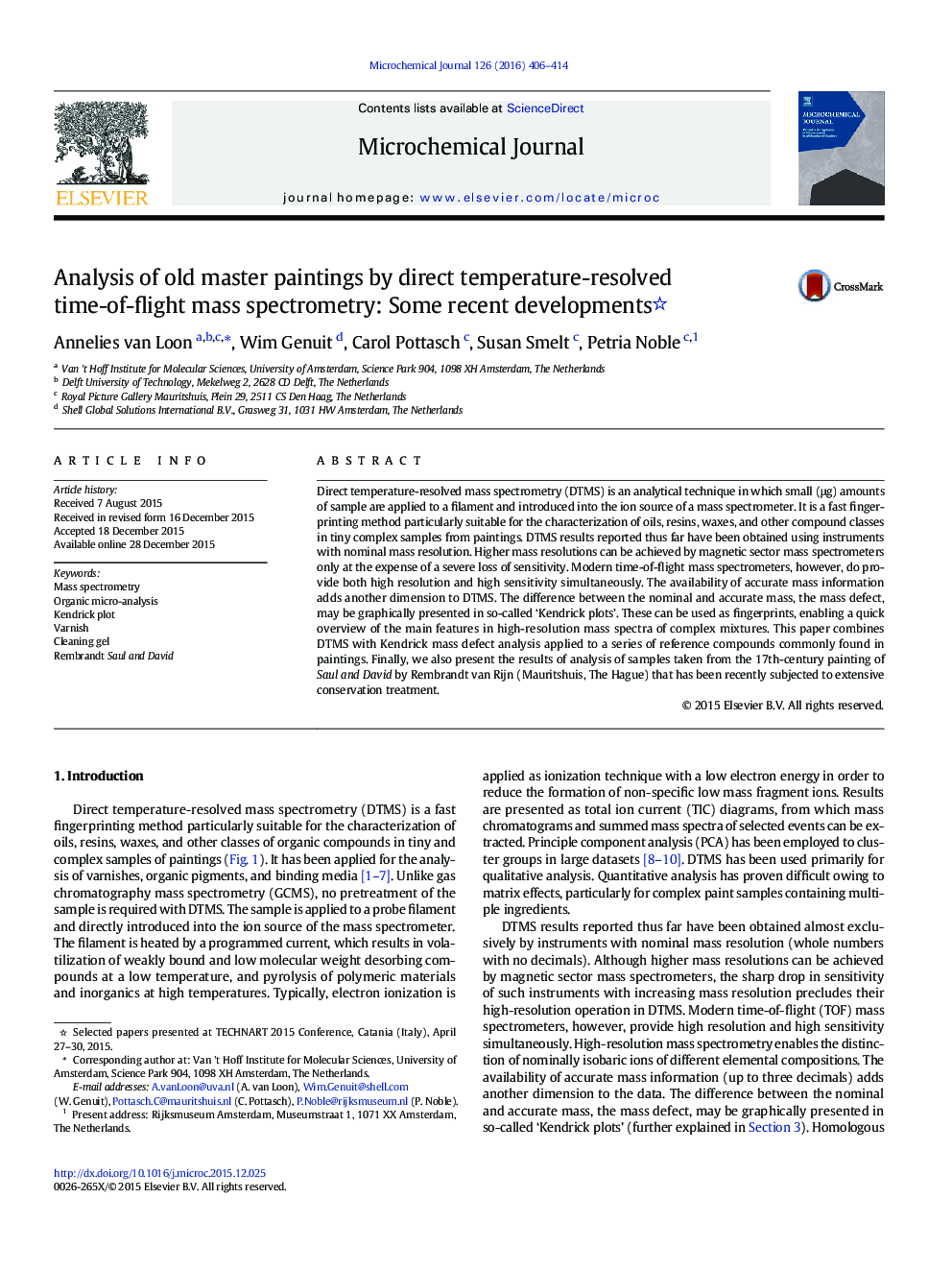 Analysis of old master paintings by direct temperature-resolved time-of-flight mass spectrometry: Some recent developments