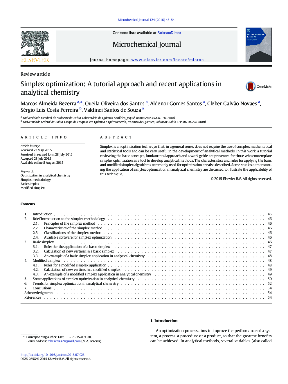 Simplex optimization: A tutorial approach and recent applications in analytical chemistry