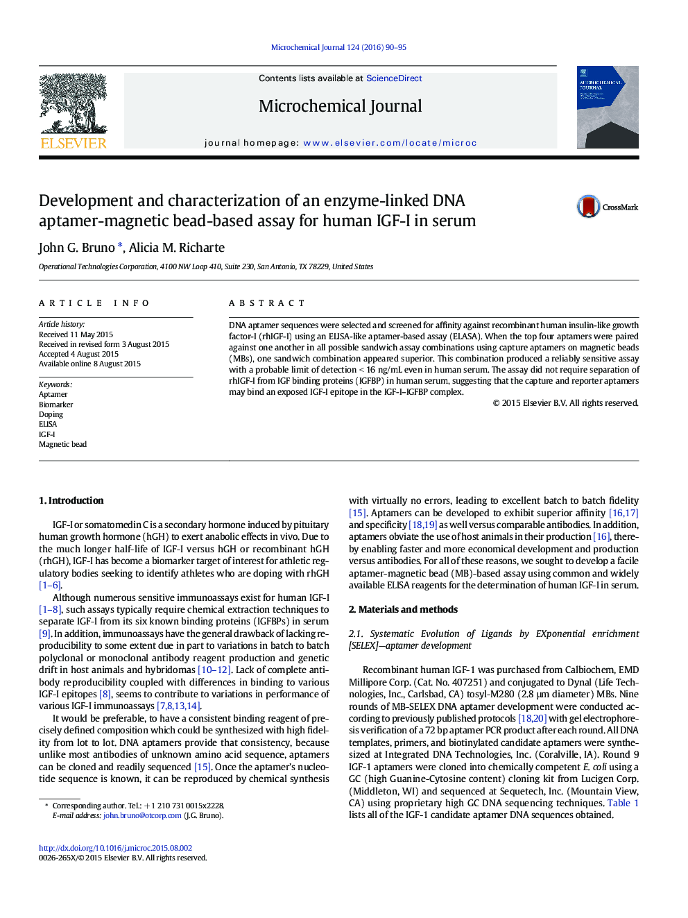 Development and characterization of an enzyme-linked DNA aptamer-magnetic bead-based assay for human IGF-I in serum