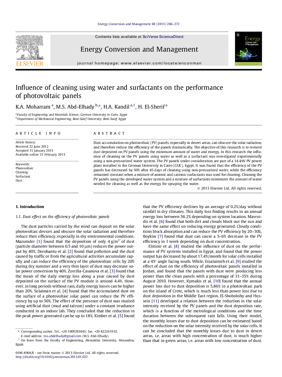 Influence of cleaning using water and surfactants on the performance of photovoltaic panels