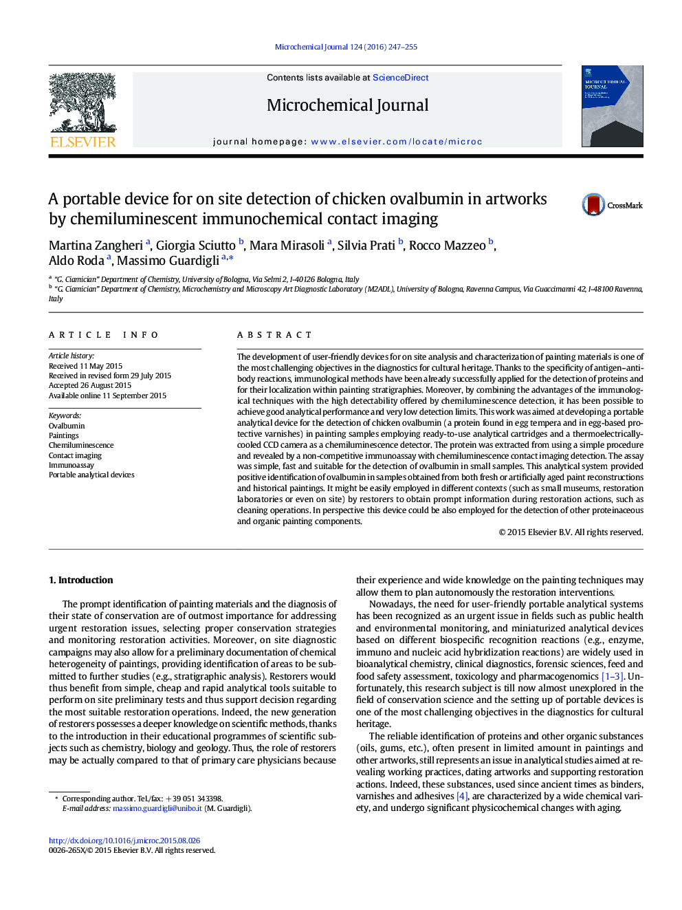 A portable device for on site detection of chicken ovalbumin in artworks by chemiluminescent immunochemical contact imaging