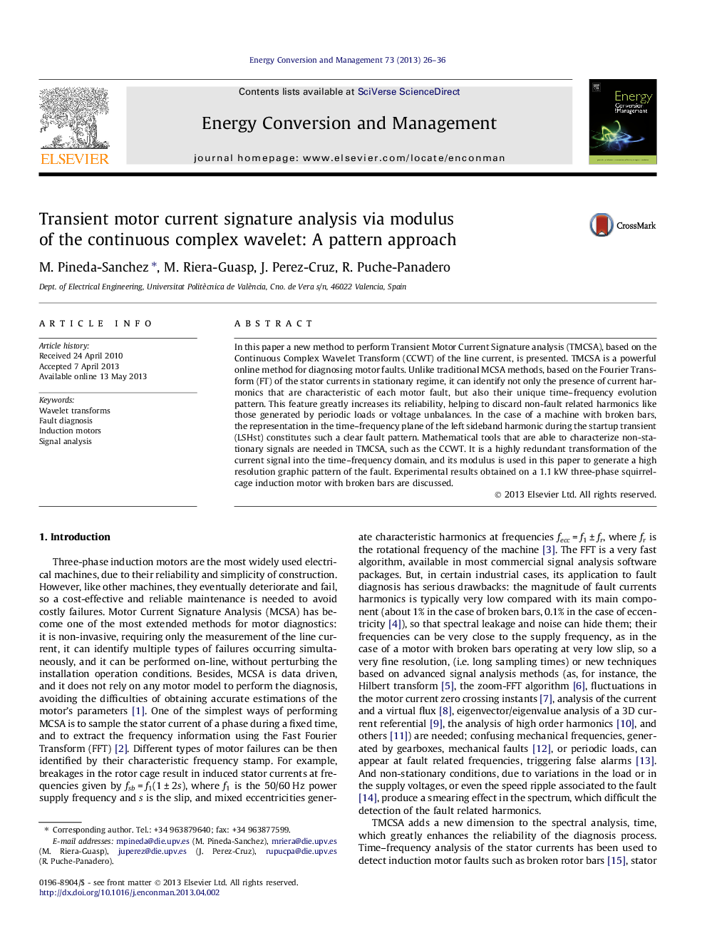 Transient motor current signature analysis via modulus of the continuous complex wavelet: A pattern approach