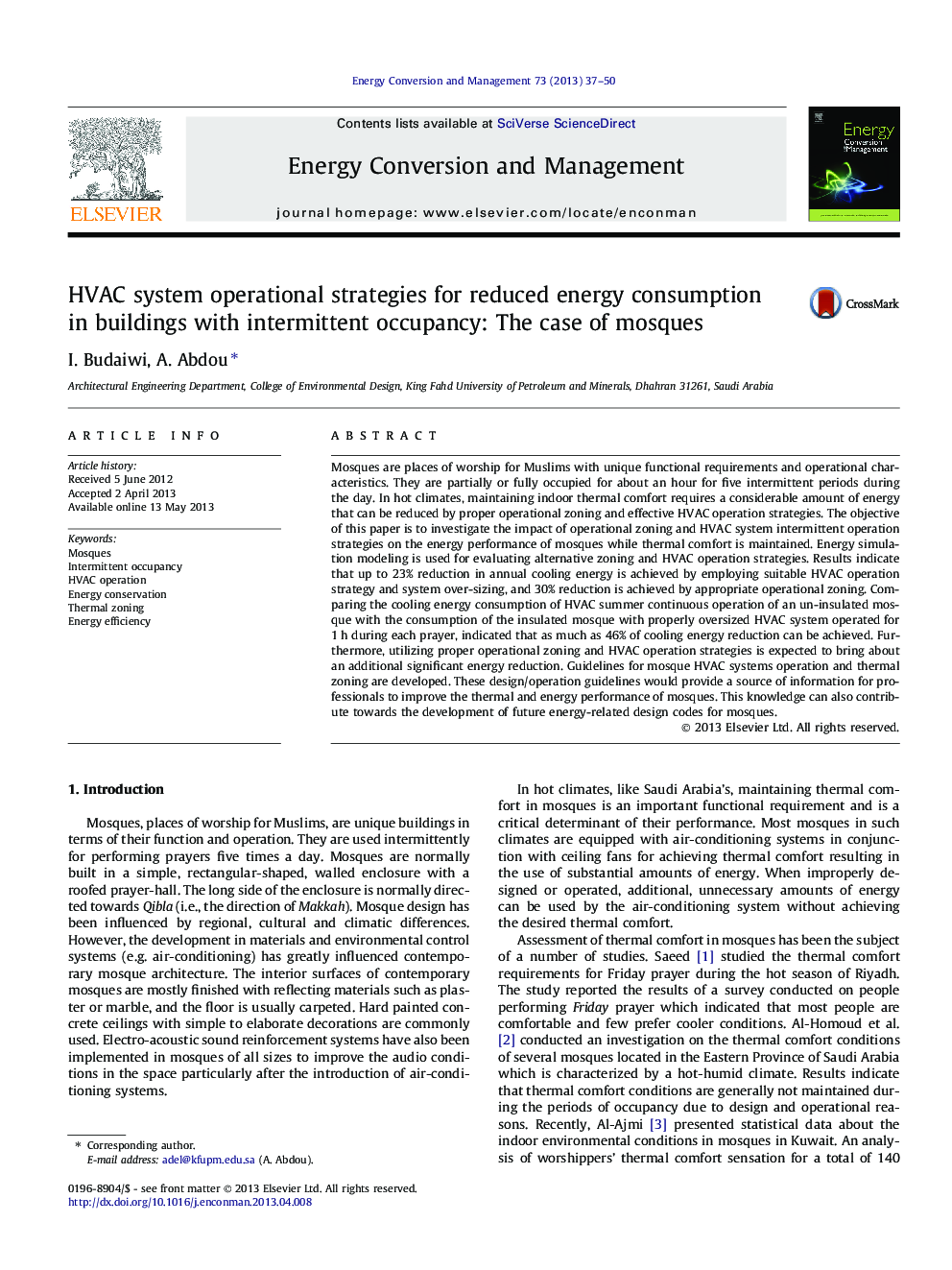 HVAC system operational strategies for reduced energy consumption in buildings with intermittent occupancy: The case of mosques