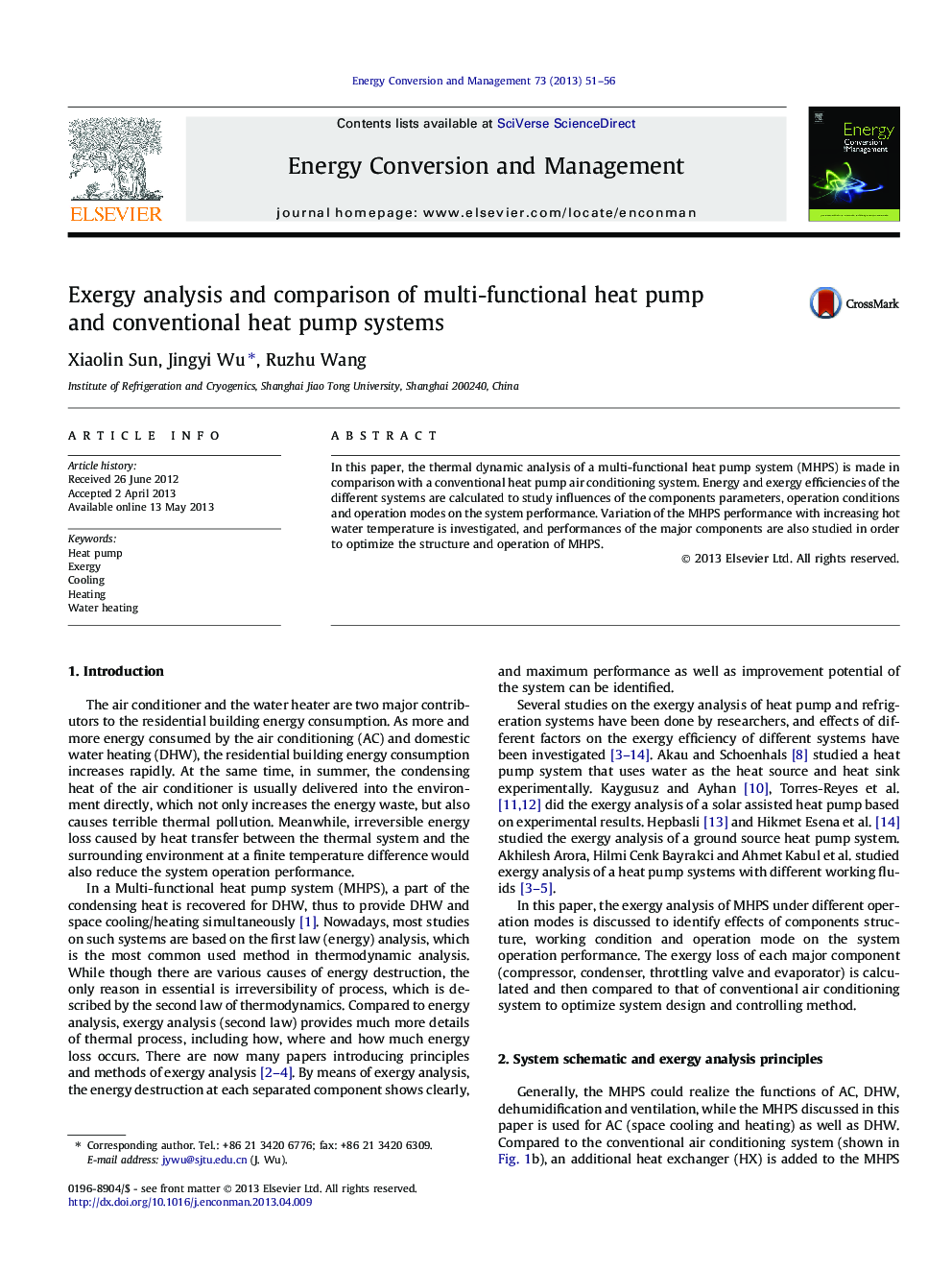 Exergy analysis and comparison of multi-functional heat pump and conventional heat pump systems