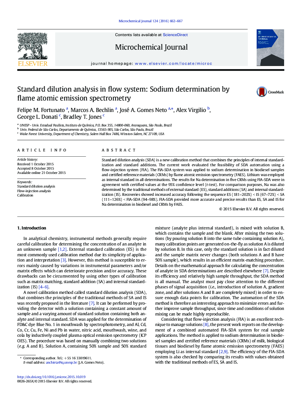 Standard dilution analysis in flow system: Sodium determination by flame atomic emission spectrometry