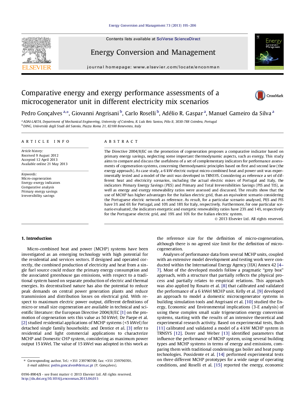 Comparative energy and exergy performance assessments of a microcogenerator unit in different electricity mix scenarios