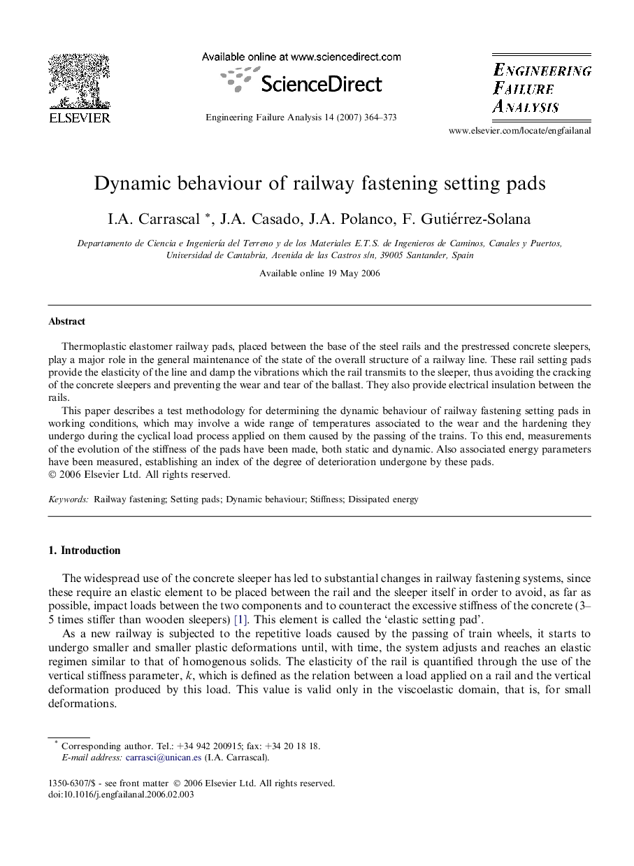 Dynamic behaviour of railway fastening setting pads