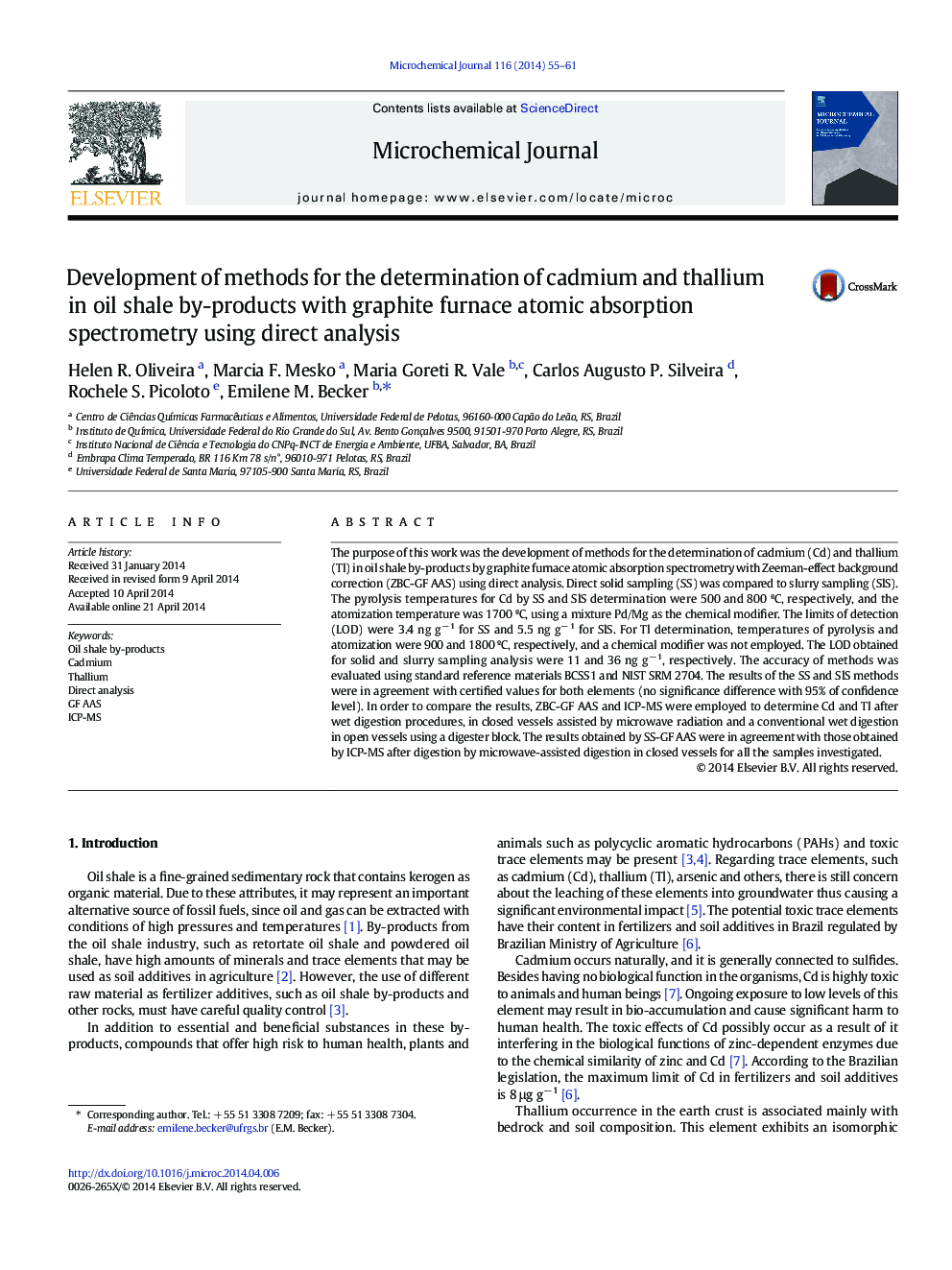 Development of methods for the determination of cadmium and thallium in oil shale by-products with graphite furnace atomic absorption spectrometry using direct analysis