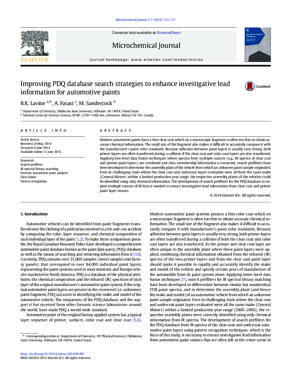 Improving PDQ database search strategies to enhance investigative lead information for automotive paints